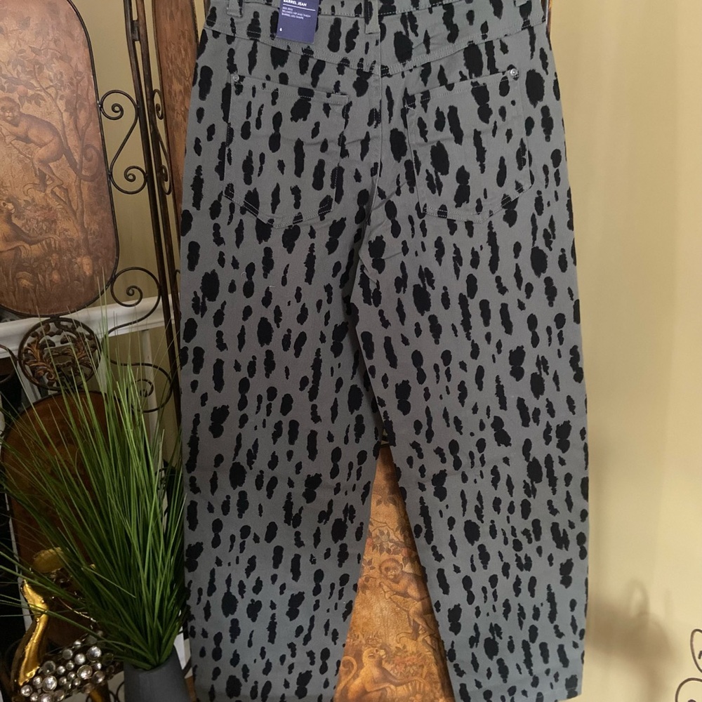 Scoop Herbal Olive Leopard Print Barrel Jean